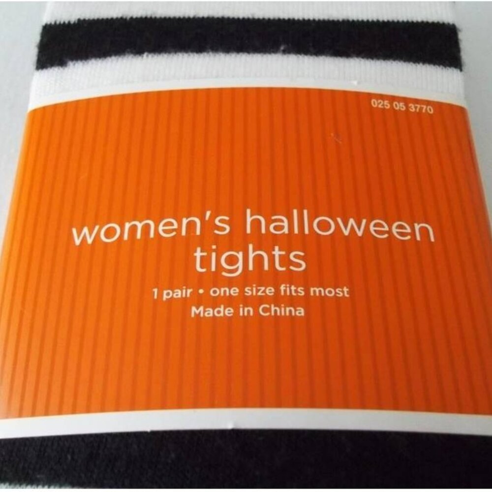 NIP NWT Halloween Black and White Striped Acrylic Knit Tights One Size